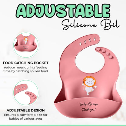 Baby Feeding Set 12 Piece Led Weaning Supplies Suction Bowl and Plate, Divided Plate, Spoon, Fork, Cup, Adjustable Bib Baby Self Feeding Utensils - Baby Feeding Supplies (Grey)