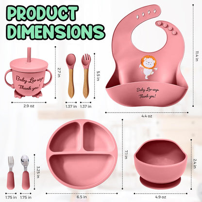 Baby Feeding Set 12 Piece Led Weaning Supplies Suction Bowl and Plate, Divided Plate, Spoon, Fork, Cup, Adjustable Bib Baby Self Feeding Utensils - Baby Feeding Supplies (Grey)