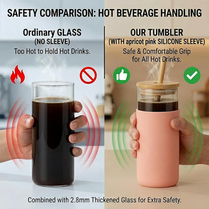 16 oz glass cups with lids and straws - Thick 2.8mm Borosilicate Iced Coffee Cup and smoothie cup with White Silicone Sleeve -Car Cup Holder Reusable Water Bottle for Smoothie & Matcha, Gift Box
