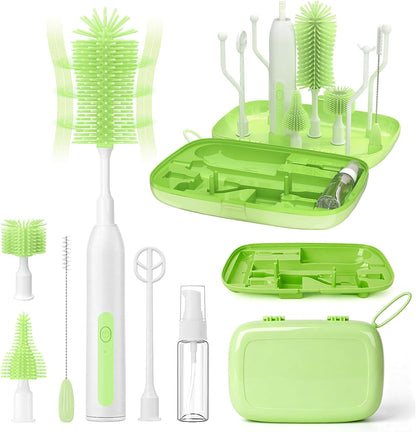 Electric Bottle Brush Cleaner,Portable Electric Baby Bottle Brush Cleaner with Storage Box,Long Battery Life,IPX7 Waterproof,Rechargeable Baby Bottle Cleaning kit for Home & On-The-Go(Mint Green)