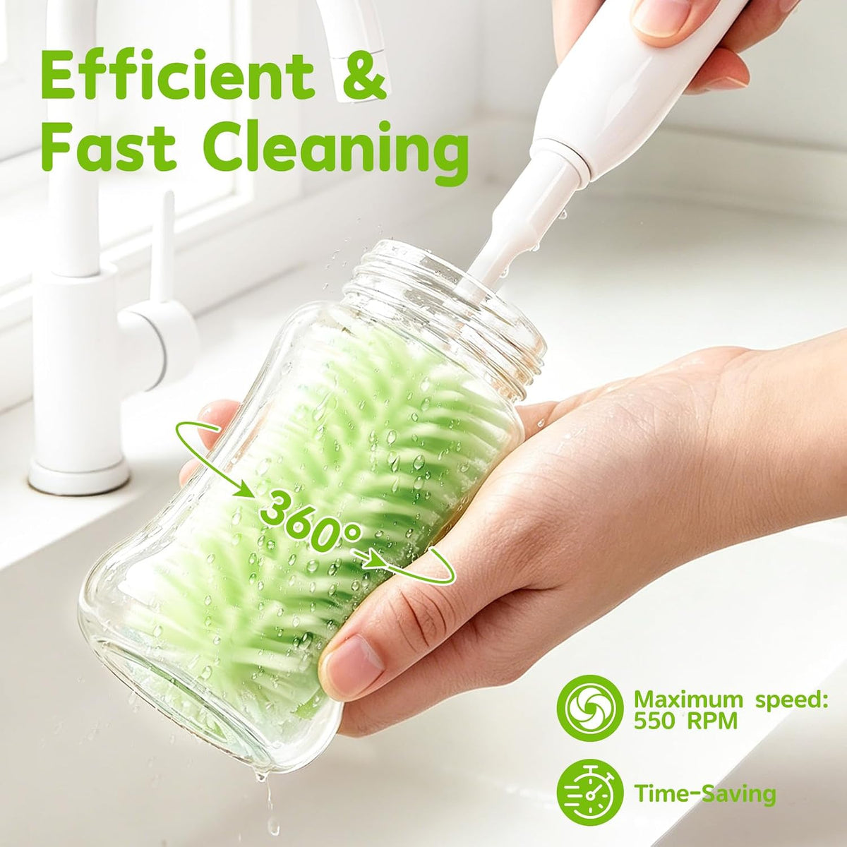 Electric Bottle Brush Cleaner,Portable Electric Baby Bottle Brush Cleaner with Storage Box,Long Battery Life,IPX7 Waterproof,Rechargeable Baby Bottle Cleaning kit for Home & On-The-Go(Mint Green)