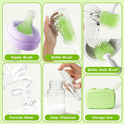 Electric Bottle Brush Cleaner,Portable Electric Baby Bottle Brush Cleaner with Storage Box,Long Battery Life,IPX7 Waterproof,Rechargeable Baby Bottle Cleaning kit for Home & On-The-Go(Mint Green)