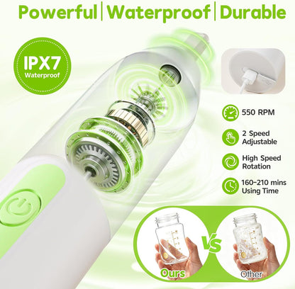 Electric Bottle Brush Cleaner,Portable Electric Baby Bottle Brush Cleaner with Storage Box,Long Battery Life,IPX7 Waterproof,Rechargeable Baby Bottle Cleaning kit for Home & On-The-Go(Mint Green)