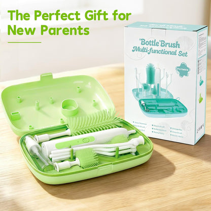 Electric Bottle Brush Cleaner,Portable Electric Baby Bottle Brush Cleaner with Storage Box,Long Battery Life,IPX7 Waterproof,Rechargeable Baby Bottle Cleaning kit for Home & On-The-Go(Mint Green)