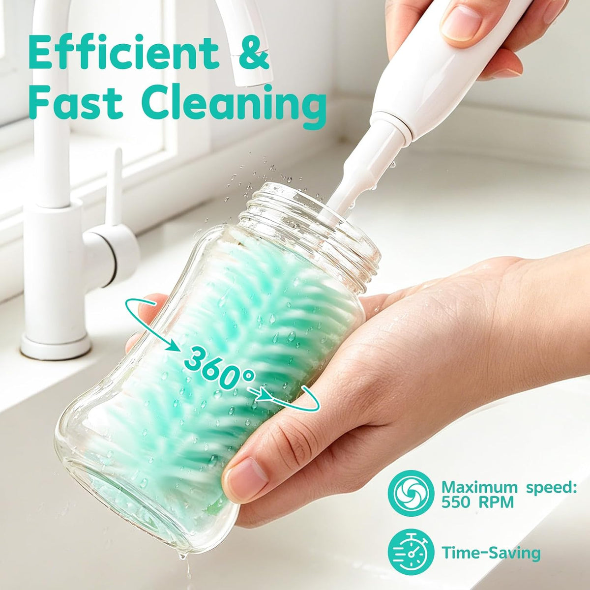 Electric Bottle Brush Cleaner,Portable Electric Baby Bottle Brush Cleaner with Storage Box,Long Battery Life,IPX7 Waterproof,Rechargeable Baby Bottle Cleaning kit for Home & On-The-Go(Mint Green)