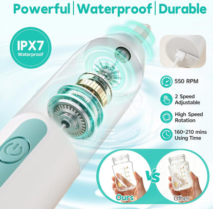Electric Bottle Brush Cleaner,Portable Electric Baby Bottle Brush Cleaner with Storage Box,Long Battery Life,IPX7 Waterproof,Rechargeable Baby Bottle Cleaning kit for Home & On-The-Go(Mint Green)