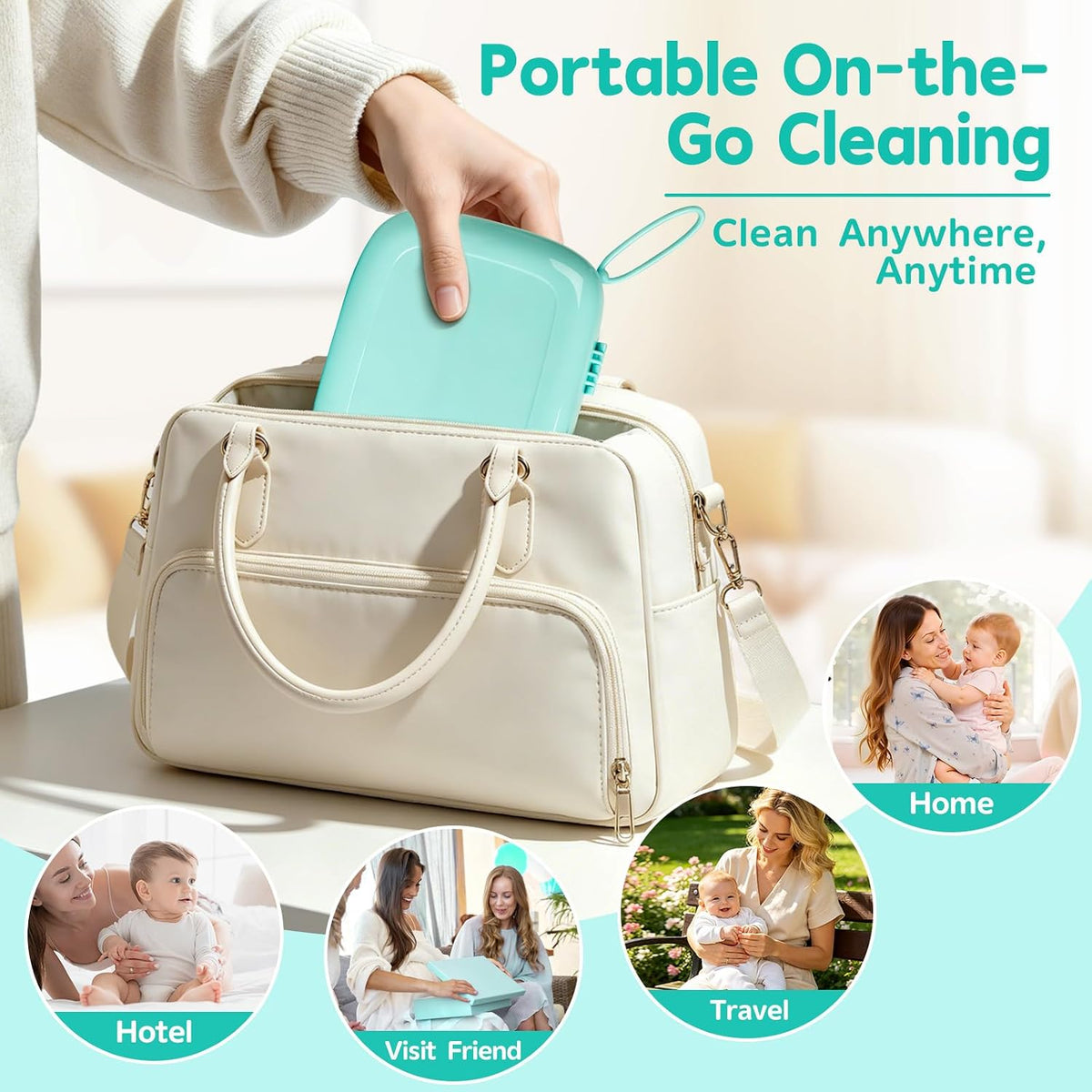 Electric Bottle Brush Cleaner,Portable Electric Baby Bottle Brush Cleaner with Storage Box,Long Battery Life,IPX7 Waterproof,Rechargeable Baby Bottle Cleaning kit for Home & On-The-Go(Mint Green)