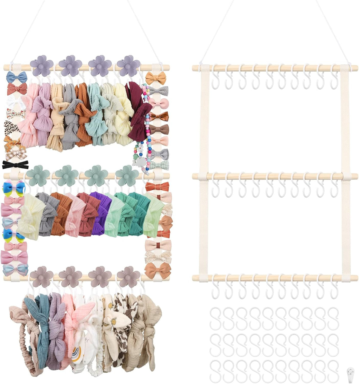 Bow Holder for Girls Hair Bows 52x17 inch, Beige Bow Clip Organizer