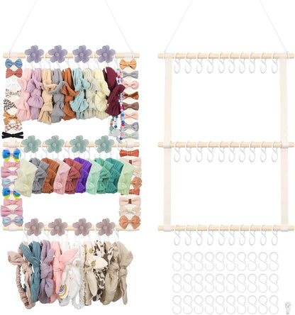 Bow Holder for Girls Hair Bows 52x17 inch, Beige Bow Clip Organizer