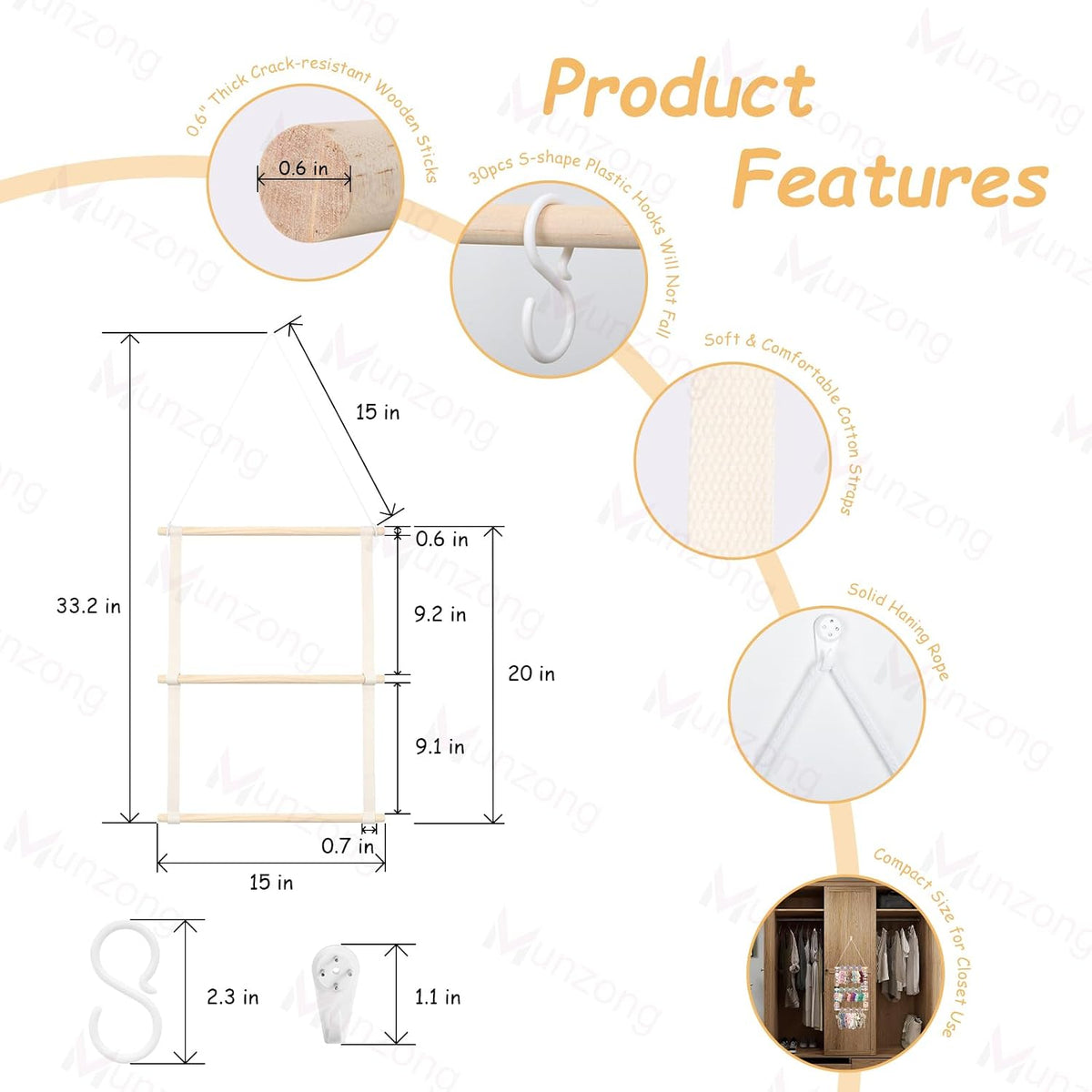 Bow Holder for Girls Hair Bows 52x17 inch, Beige Bow Clip Organizer