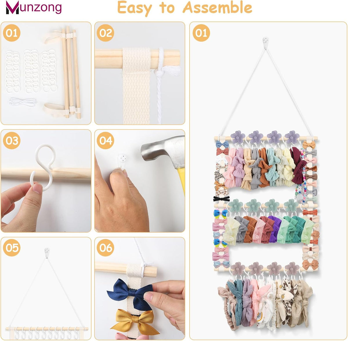 Bow Holder for Girls Hair Bows 52x17 inch, Beige Bow Clip Organizer