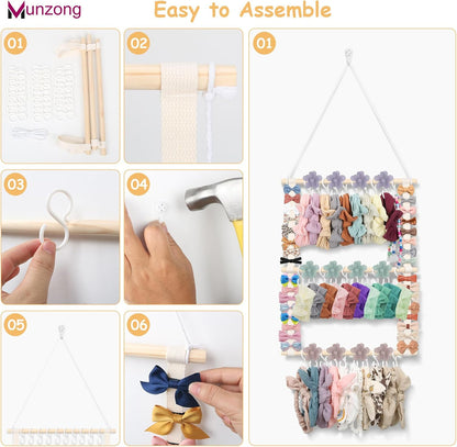 Bow Holder for Girls Hair Bows 52x17 inch, Beige Bow Clip Organizer