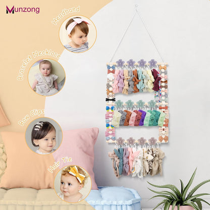 Bow Holder for Girls Hair Bows 52x17 inch, Beige Bow Clip Organizer