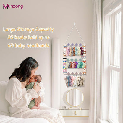 Bow Holder for Girls Hair Bows 52x17 inch, Beige Bow Clip Organizer