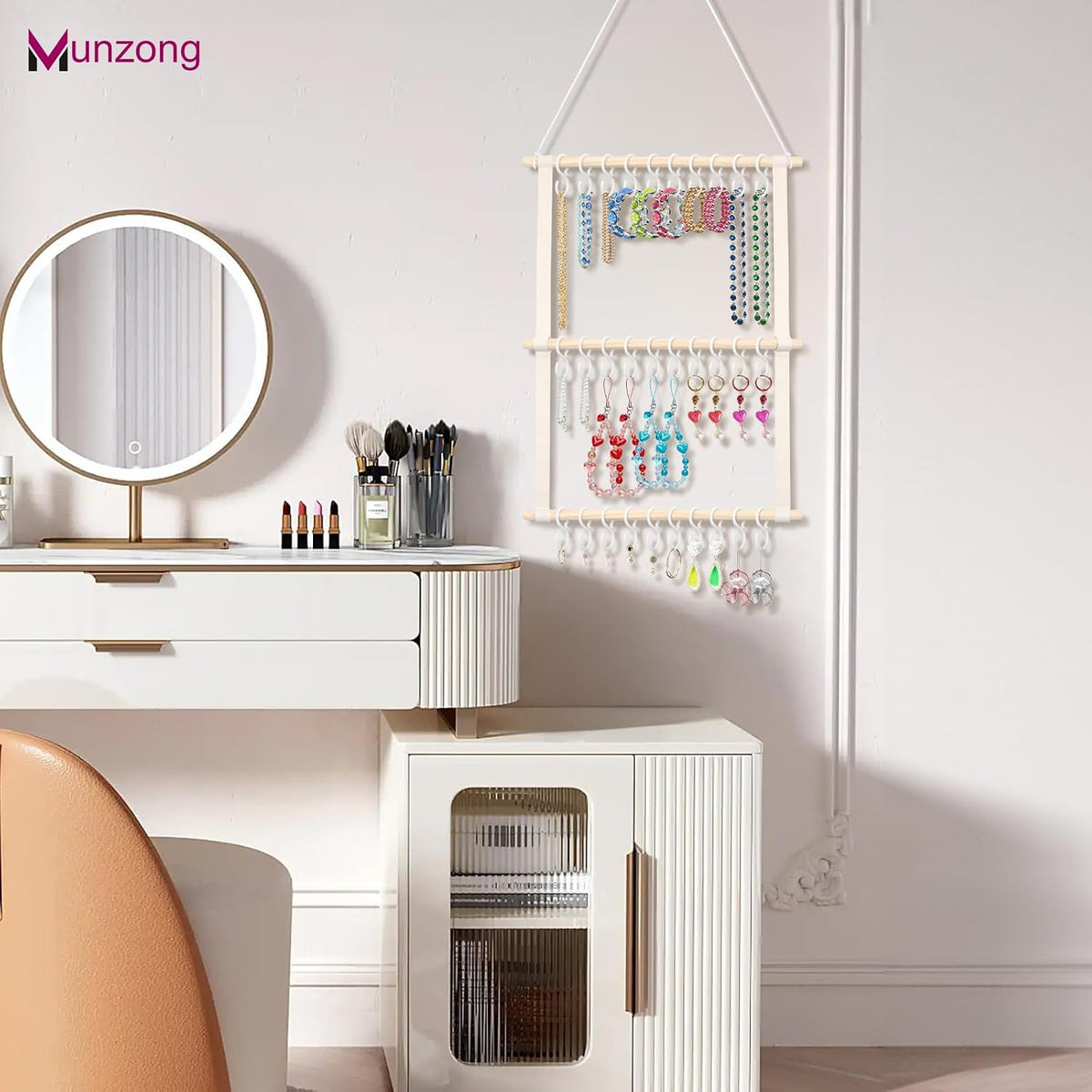 Bow Holder for Girls Hair Bows 52x17 inch, Beige Bow Clip Organizer