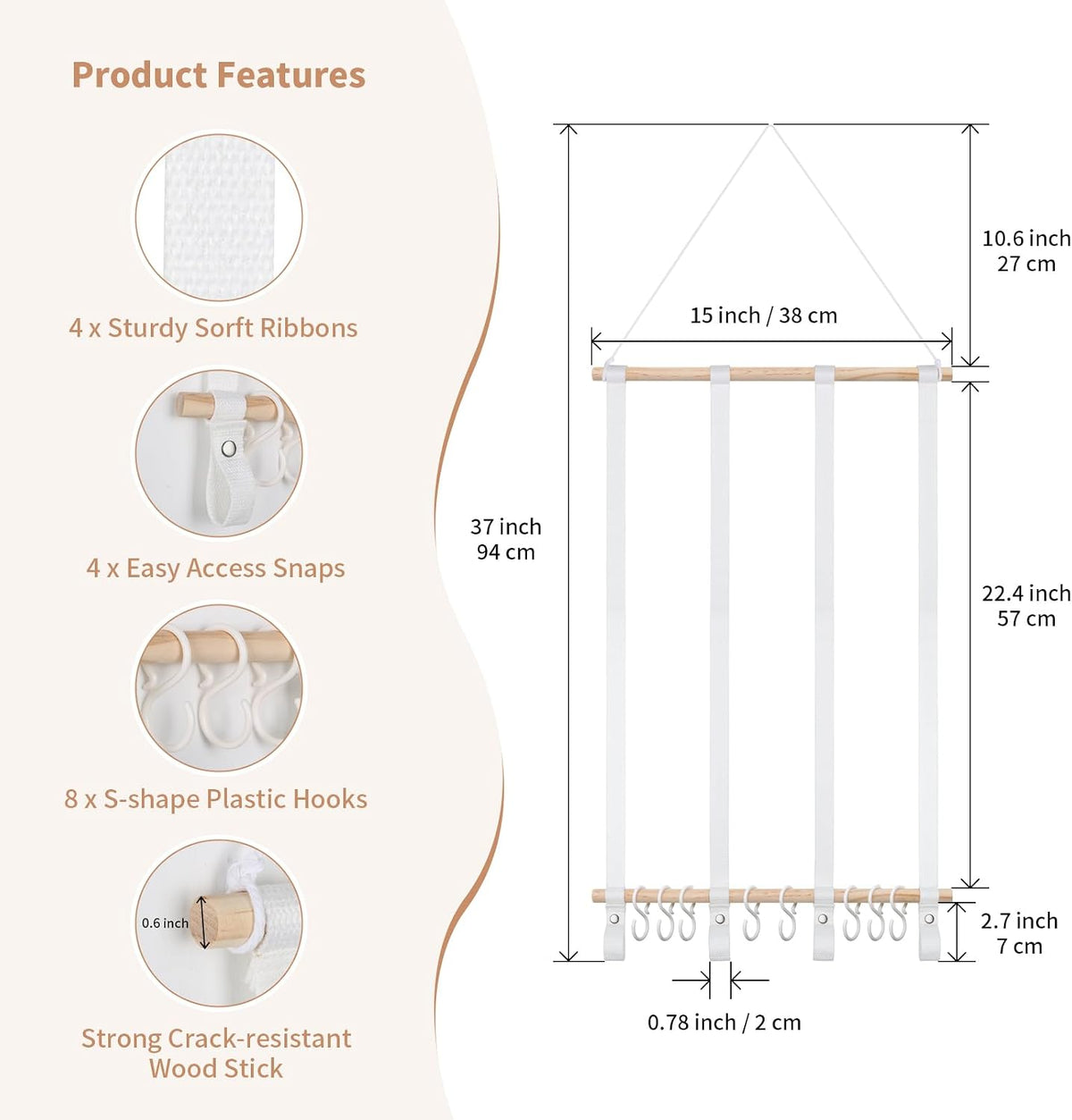 Bow Holder for Girls Hair Bows 52x17 inch, Beige Bow Clip Organizer