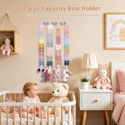 Bow Holder for Girls Hair Bows 52x17 inch, Beige Bow Clip Organizer
