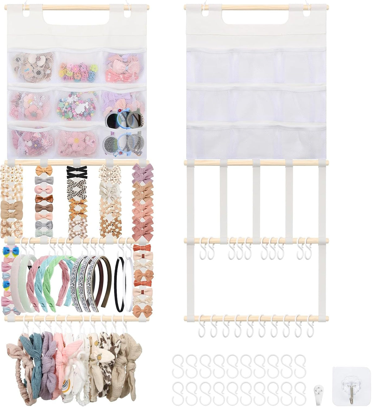 Bow Holder for Girls Hair Bows 52x17 inch, Beige Bow Clip Organizer