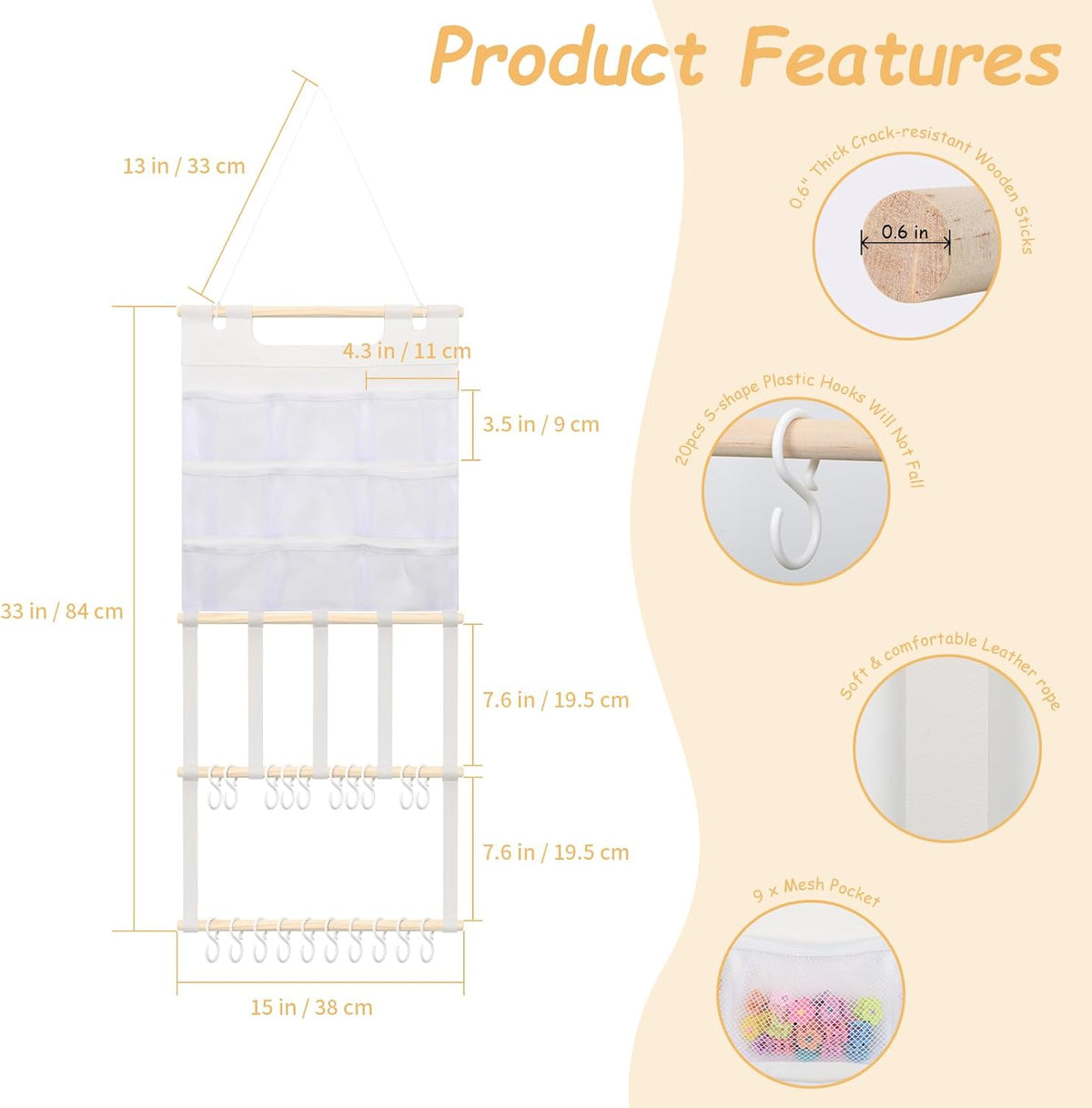 Bow Holder for Girls Hair Bows 52x17 inch, Beige Bow Clip Organizer