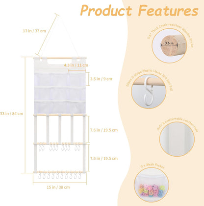 Bow Holder for Girls Hair Bows 52x17 inch, Beige Bow Clip Organizer