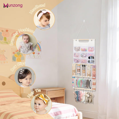 Bow Holder for Girls Hair Bows 52x17 inch, Beige Bow Clip Organizer