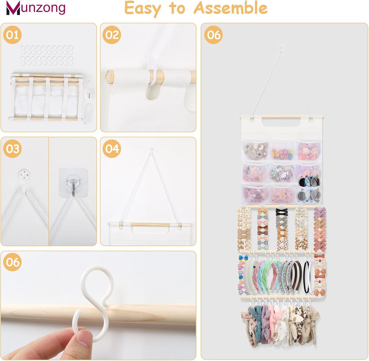 Bow Holder for Girls Hair Bows 52x17 inch, Beige Bow Clip Organizer