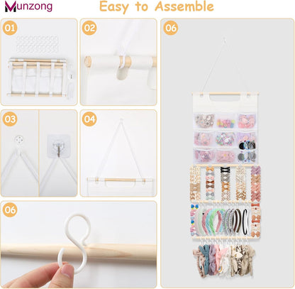 Bow Holder for Girls Hair Bows 52x17 inch, Beige Bow Clip Organizer