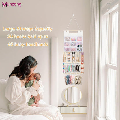 Bow Holder for Girls Hair Bows 52x17 inch, Beige Bow Clip Organizer