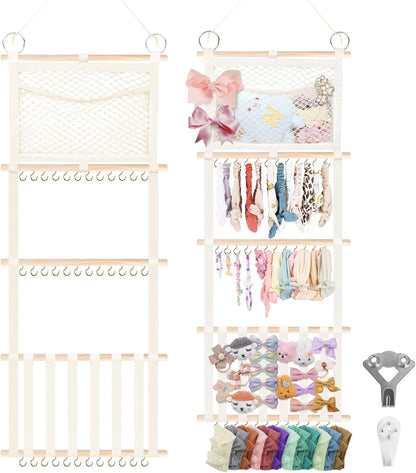 Bow Holder for Girls Hair Bows 52x17 inch, Beige Bow Clip Organizer