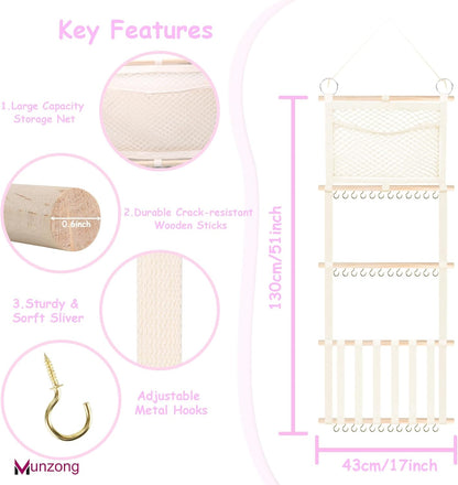 Bow Holder for Girls Hair Bows 52x17 inch, Beige Bow Clip Organizer