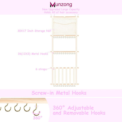 Bow Holder for Girls Hair Bows 52x17 inch, Beige Bow Clip Organizer