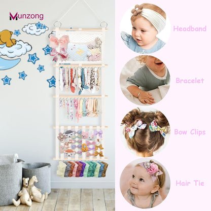 Bow Holder for Girls Hair Bows 52x17 inch, Beige Bow Clip Organizer