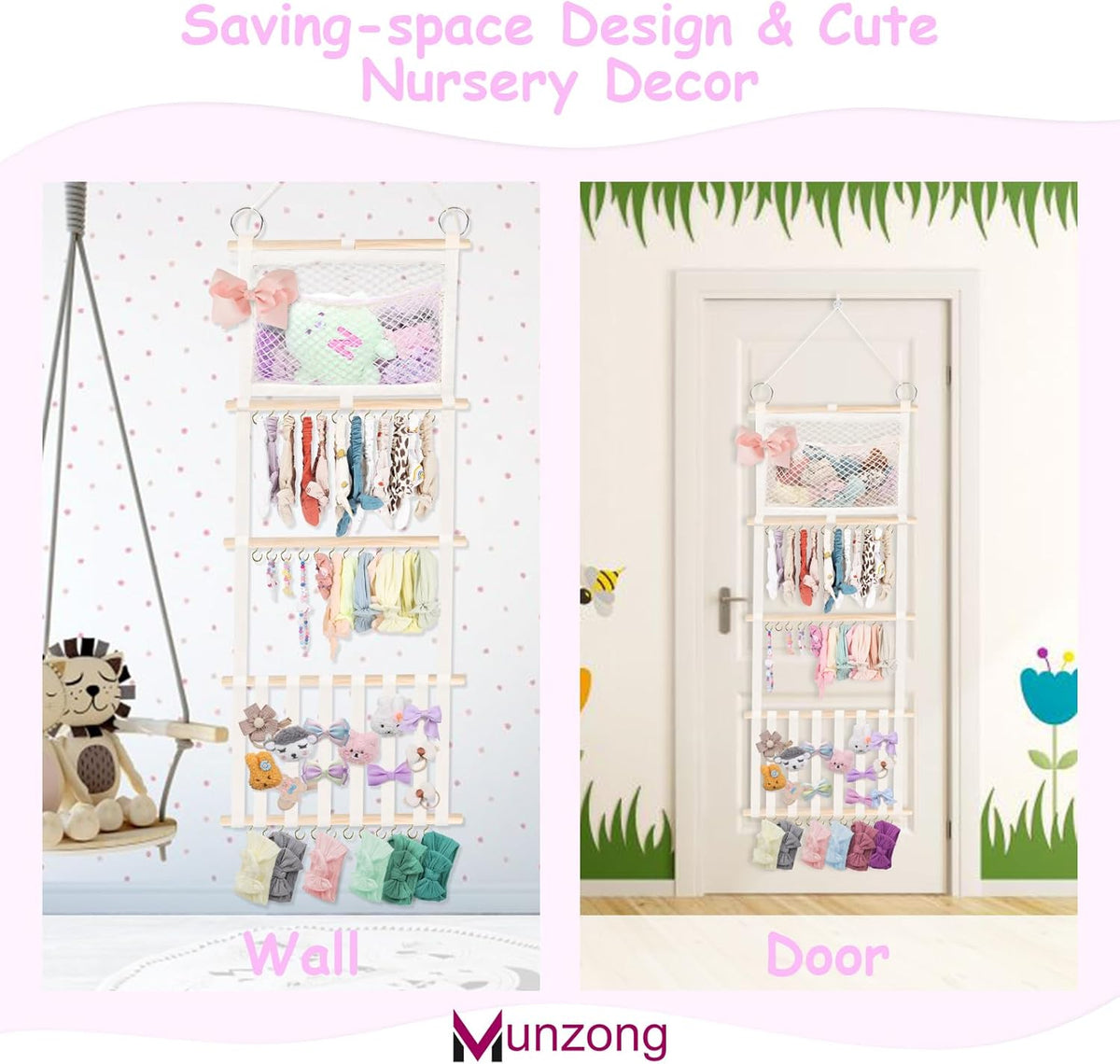 Bow Holder for Girls Hair Bows 52x17 inch, Beige Bow Clip Organizer