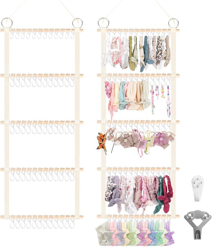 Bow Holder for Girls Hair Bows 52x17 inch, Beige Bow Clip Organizer