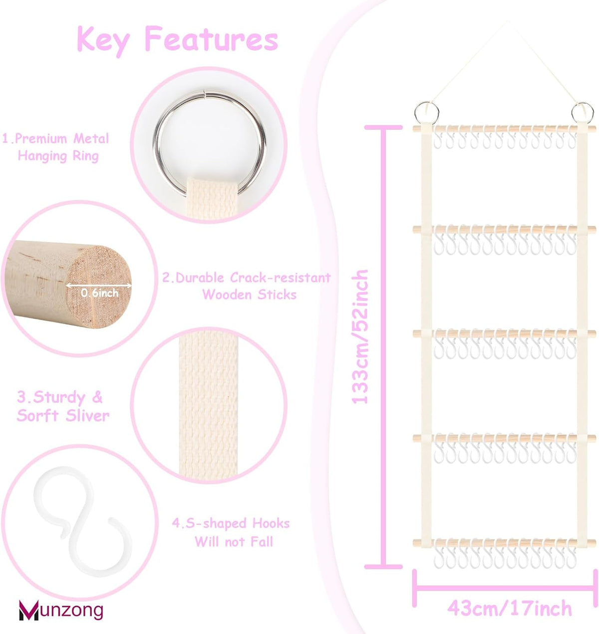 Bow Holder for Girls Hair Bows 52x17 inch, Beige Bow Clip Organizer