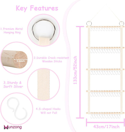 Bow Holder for Girls Hair Bows 52x17 inch, Beige Bow Clip Organizer