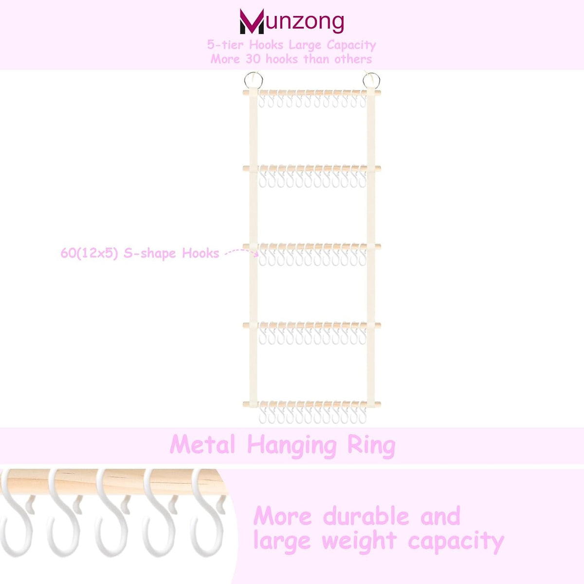 Bow Holder for Girls Hair Bows 52x17 inch, Beige Bow Clip Organizer