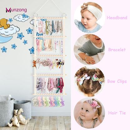 Bow Holder for Girls Hair Bows 52x17 inch, Beige Bow Clip Organizer