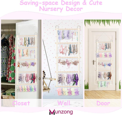 Bow Holder for Girls Hair Bows 52x17 inch, Beige Bow Clip Organizer
