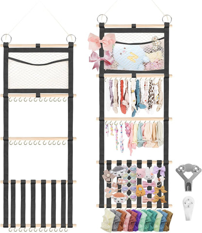 Bow Holder for Girls Hair Bows 52x17 inch, Beige Bow Clip Organizer