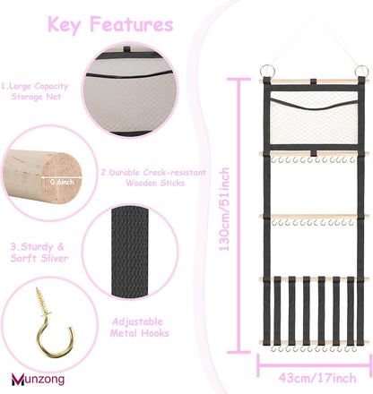 Bow Holder for Girls Hair Bows 52x17 inch, Beige Bow Clip Organizer