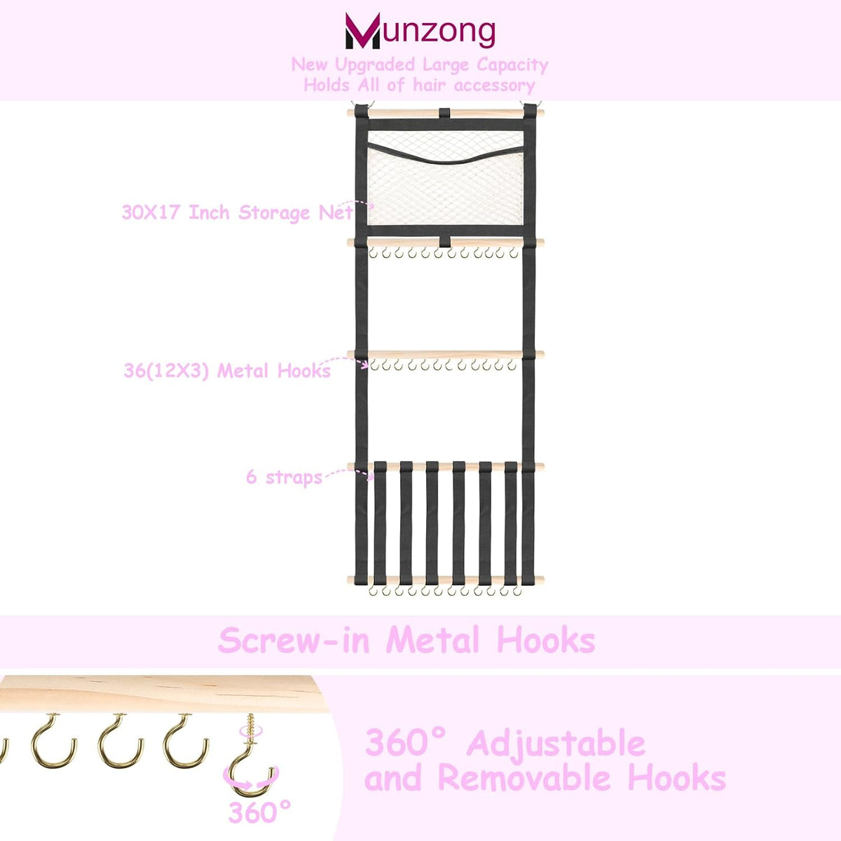 Bow Holder for Girls Hair Bows 52x17 inch, Beige Bow Clip Organizer