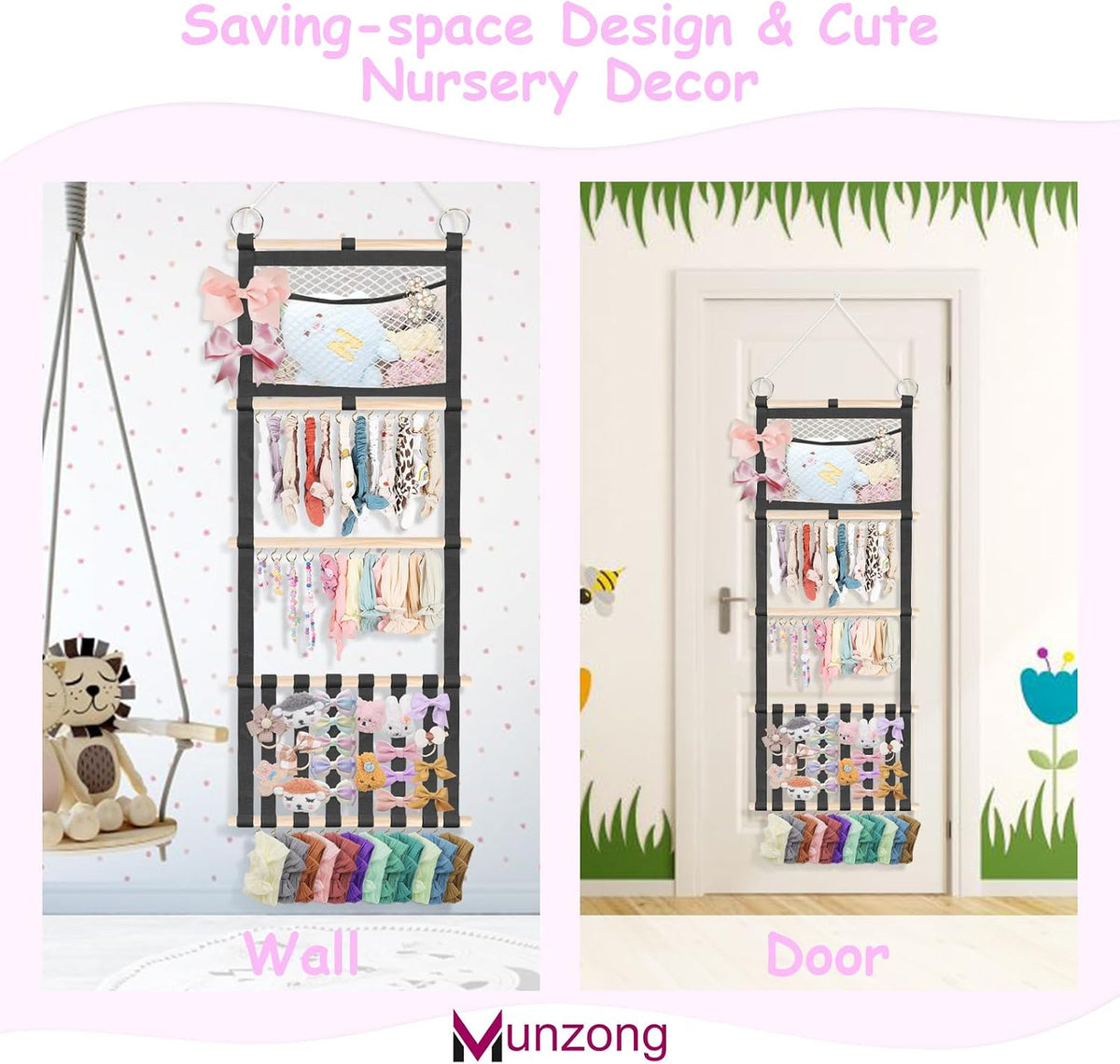 Bow Holder for Girls Hair Bows 52x17 inch, Beige Bow Clip Organizer