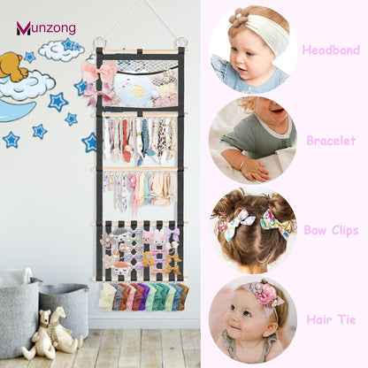 Bow Holder for Girls Hair Bows 52x17 inch, Beige Bow Clip Organizer