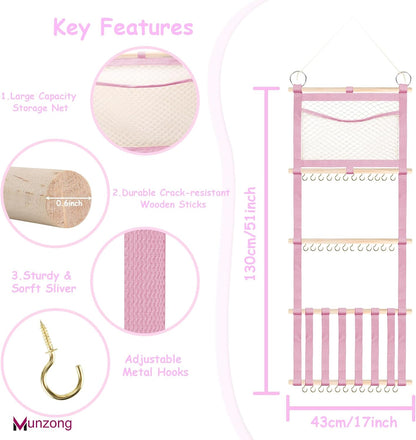 Bow Holder for Girls Hair Bows 52x17 inch, Beige Bow Clip Organizer