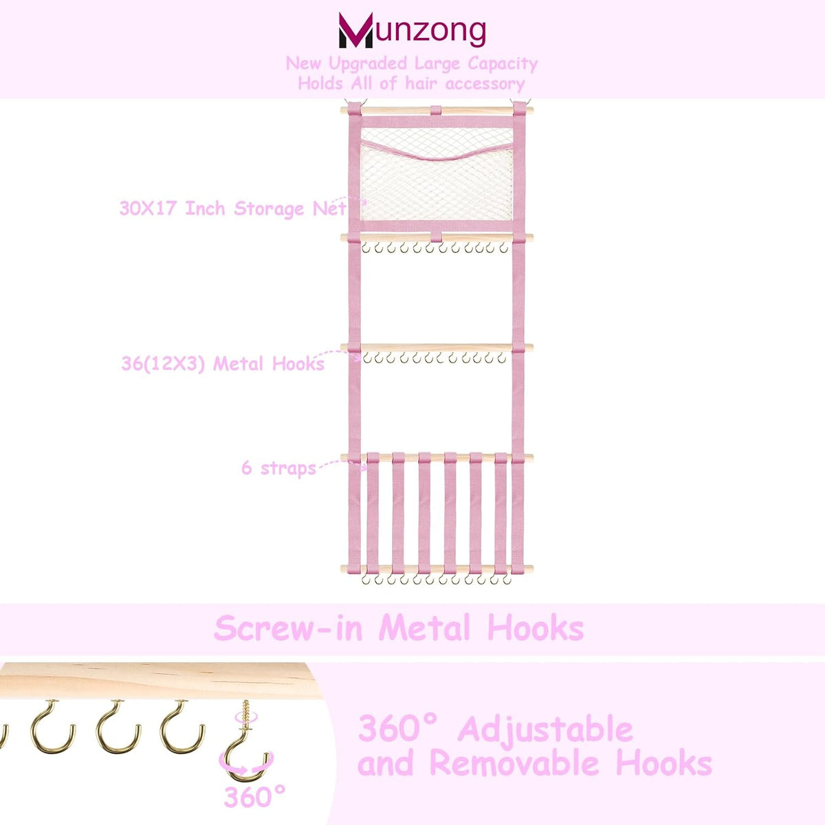 Bow Holder for Girls Hair Bows 52x17 inch, Beige Bow Clip Organizer
