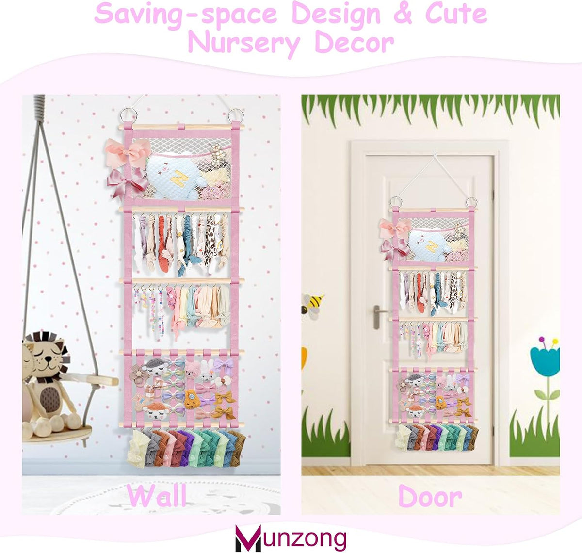 Bow Holder for Girls Hair Bows 52x17 inch, Beige Bow Clip Organizer