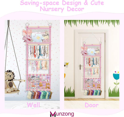 Bow Holder for Girls Hair Bows 52x17 inch, Beige Bow Clip Organizer