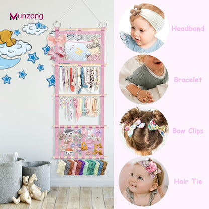 Bow Holder for Girls Hair Bows 52x17 inch, Beige Bow Clip Organizer