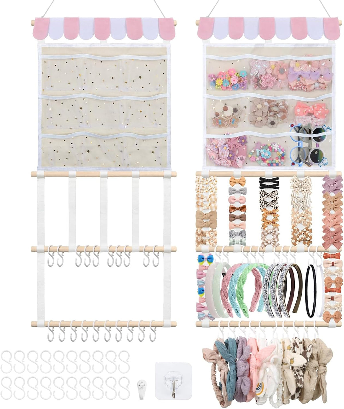 Bow Holder for Girls Hair Bows 52x17 inch, Beige Bow Clip Organizer